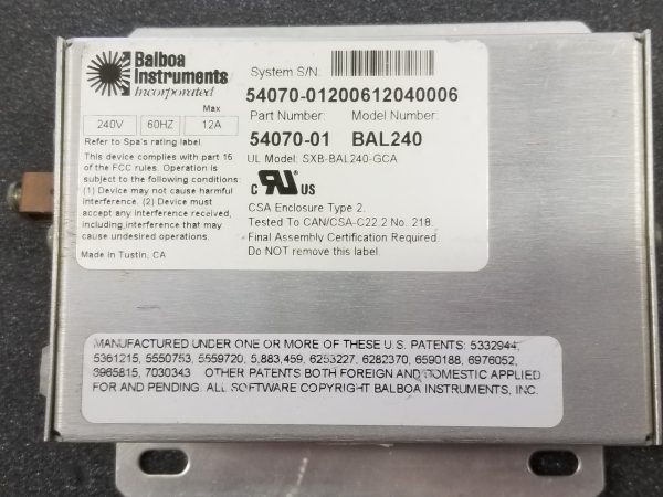 BALBOA WATER GROUP SIMPLEX SYSTEM 220 VOLTS 54070-01 BAL 240