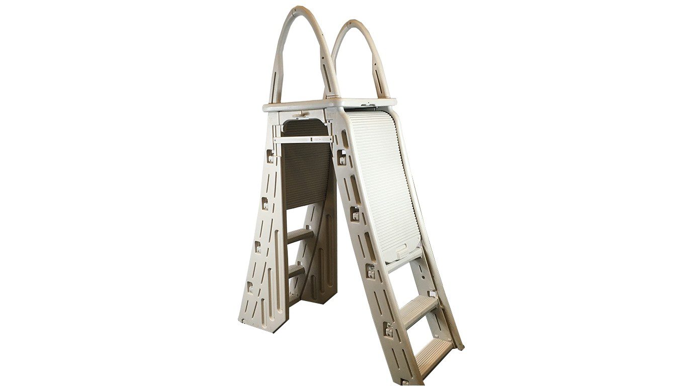 7200 EXTRA HEAVY DUTY ABOVE GROUND POOL LADDER ROLL-GUARD 48"-54" LADDER A-FRAME W/ BARRIER - Image 2