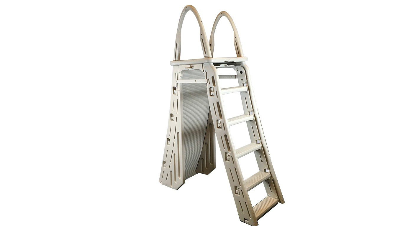 7200 EXTRA HEAVY DUTY ABOVE GROUND POOL LADDER ROLL-GUARD 48"-54" LADDER A-FRAME W/ BARRIER